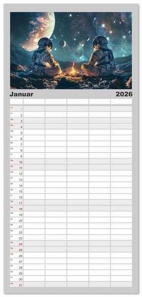 Produktbild: Familienplaner 2026 - Zwischen Sternenstaub und Stille mit 5 Spalten (Wandkalender, 21 x 45 cm) CALVENDO