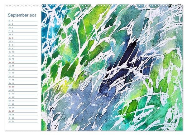 Produktbild: Jadegr&uuml;n und K&ouml;nigsblau - Zauberhafte Aquarellexperimente in Gr&uuml;n und Blau (Wandkalender 2026 DIN A2 quer), CALVENDO Monatskalender