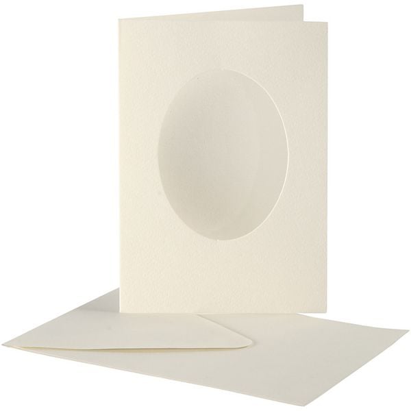 Produktbild: Creativ Company Passepartout-Karten mit Kuvert, oval, Kartengr&ouml;&szlig;e 10,5x15 cm, Umschlaggr&ouml;&szlig;e , 11,5x16,5 cm, Naturwei&szlig;, 10er Set