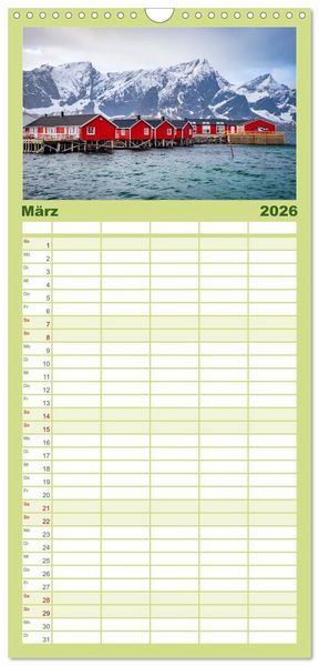 Produktbild: Familienplaner 2026 - Lofoten - Eine Reise durch Nordnorwegen mit 5 Spalten (Wandkalender, 21 x 45 cm) CALVENDO