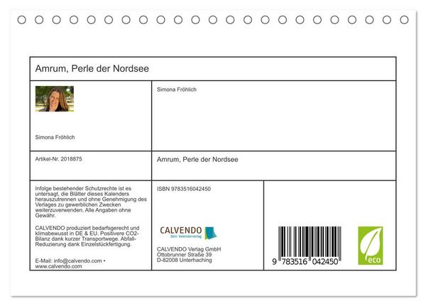 Produktbild: Amrum, Perle der Nordsee (Tischkalender 2026 DIN A5 quer), CALVENDO Monatskalender