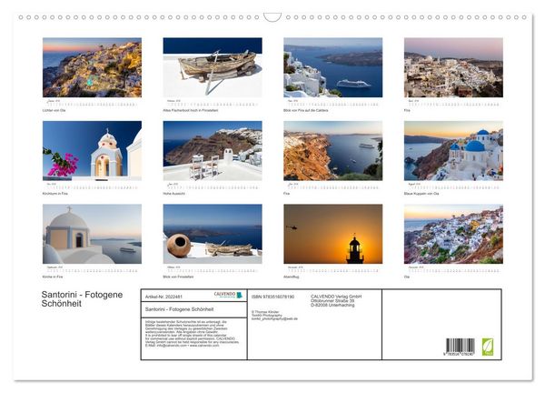 Produktbild: Santorini - Fotogene Sch&ouml;nheit (Wandkalender 2026 DIN A2 quer), CALVENDO Monatskalender