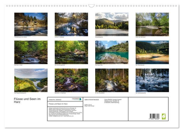 Produktbild: Fl&uuml;sse und Seen im Harz (Wandkalender 2026 DIN A2 quer), CALVENDO Monatskalender