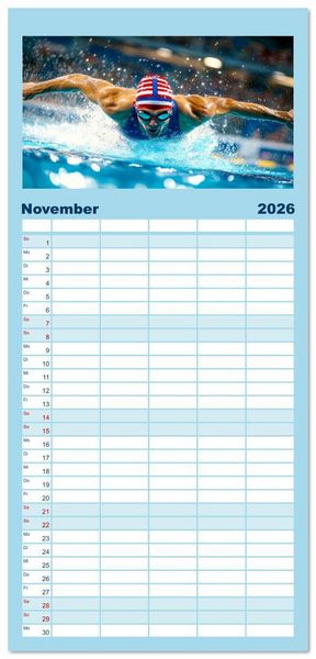Produktbild: Familienplaner 2026 - Schwimmen - Bahn f&uuml;r Bahn mit 5 Spalten (Wandkalender, 21 x 45 cm) CALVENDO