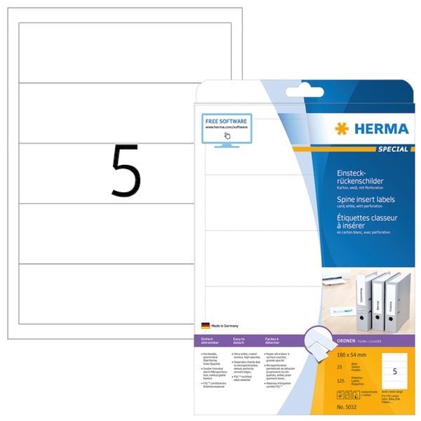 HERMA Einsteckrückenschilder weiß 190x54mm 25 Blatt 125 Stück