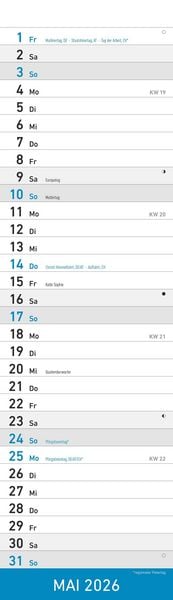 Produktbild: Streifenplaner Mini BLAU 2026 - Streifenkalender - Wandplaner - Küchen-Kalender - 9,5x33