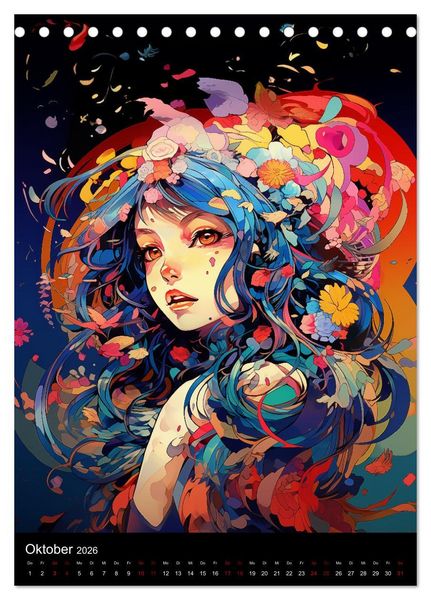 Produktbild: Manga Flower Girls (Tischkalender 2026 DIN A5 hoch), CALVENDO Monatskalender