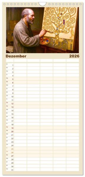 Produktbild: Familienplaner 2026 - Gustav Klimt. Sein Leben, seine Kunstwerke mit 5 Spalten (Wandkalender, 21 x 45 cm) CALVENDO