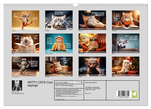 Produktbild: WITTY CATS Cool sayings (Wall Calendar 2026 DIN A3 landscape), CALVENDO 12 Month Wall Calendar