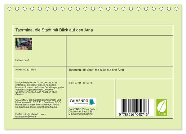 Produktbild: Taormina, die Stadt mit Blick auf den &Auml;tna (Tischkalender 2026 DIN A5 quer), CALVENDO Monatskalender