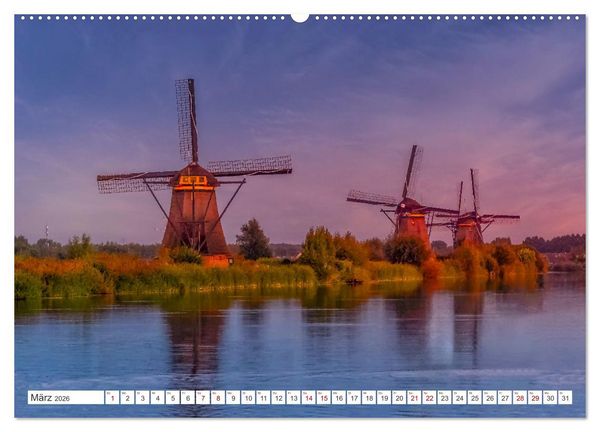 Produktbild: Die Windm&uuml;hlen von Kinderdijk - UNESCO Welterbe (hochwertiger Premium Wandkalender 2026 DIN A2 quer), Kunstdruck in Hochglanz