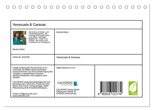 Produktbild: Venezuela & Caracas (Tischkalender 2026 DIN A5 quer), CALVENDO Monatskalender