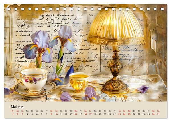 Produktbild: Shabby Chic Romantik - Vintage Tassen, Blumen und nostalgische Briefe (Tischkalender 2026 DIN A5 quer), CALVENDO Monatskalender