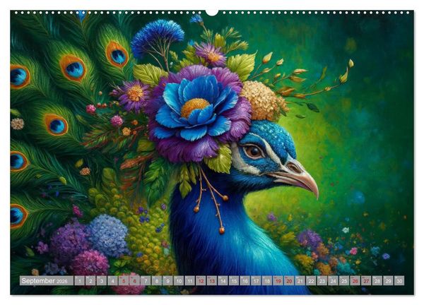Produktbild: Blumige Vogelportr&auml;ts (hochwertiger Premium Wandkalender 2026 DIN A2 quer), Kunstdruck in Hochglanz