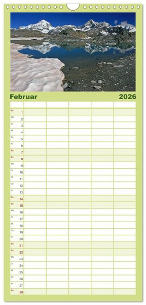Produktbild: Familienplaner 2026 - Zauber der Berge. Die Schweizer Alpen mit 5 Spalten (Wandkalender, 21 x 45 cm) CALVENDO