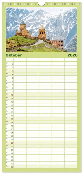 Produktbild: Familienplaner 2026 - Georgien - Einmalige Landschaften mit 5 Spalten (Wandkalender, 21 x 45 cm) CALVENDO