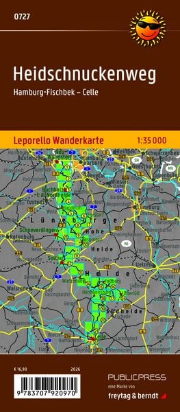Produktbild: Publicpress Leporello Wanderkarte Heidschnuckenweg 1:35.000
