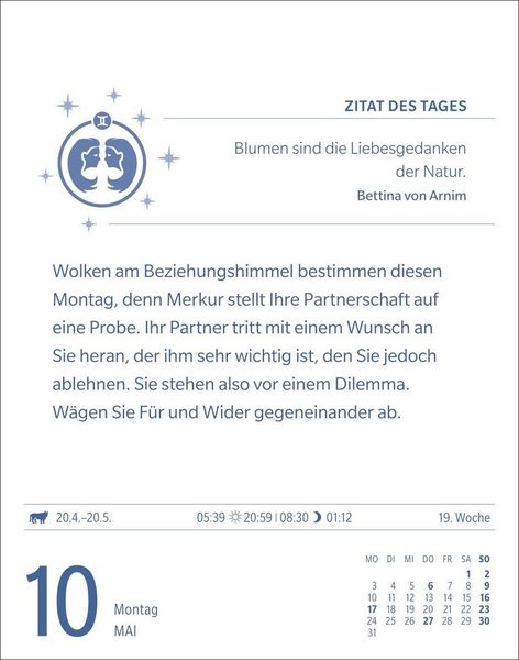 Produktbild: Zwillinge Sternzeichenkalender 2027 - Tagesabrei&szlig;kalender - Ihr Horoskop f&uuml;r jeden Tag