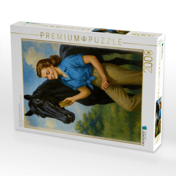 Produktbild: CALVENDO Puzzle Frau der 50er Jahre mit schwarzem Pferd | 2000 Teile Lege-Gr&ouml;&szlig;e 90x67cm Foto-Puzzle f&uuml;r gl&uuml;ckliche Stunden