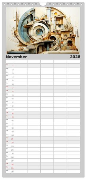Produktbild: Familienplaner 2026 - Art Deco. Kubismus und surreal inspirierte Collagen mit 5 Spalten (Wandkalender, 21 x 45 cm) CALVENDO