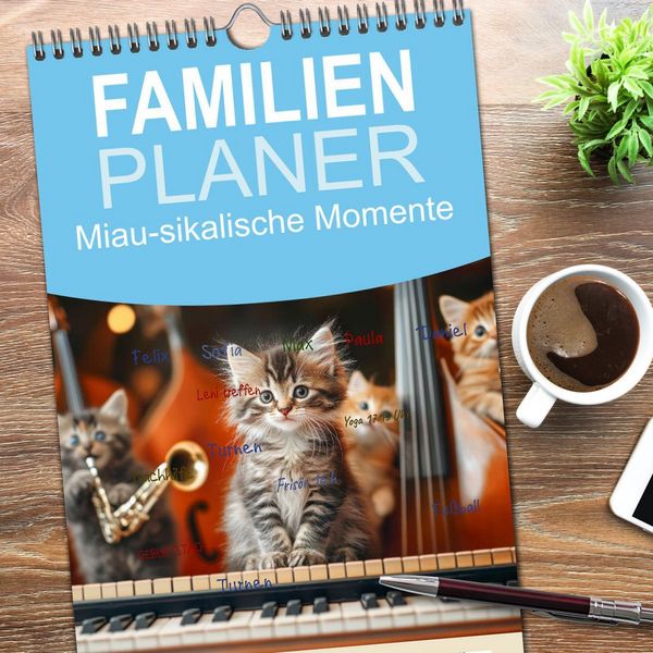 Produktbild: Familienplaner 2026 - Miau-sikalische Momente mit 5 Spalten (Wandkalender, 21 x 45 cm) CALVENDO