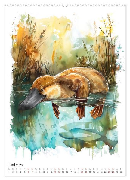 Produktbild: Australiens Tiere - Illustriert in Wasserfarben (hochwertiger Premium Wandkalender 2026 DIN A2 hoch), Kunstdruck in Hochglanz