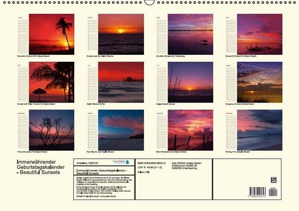 Produktbild: Immerw&auml;hrender Geburtstagskalender &ndash; Beautiful Sunsets (Wandkalender immerw&auml;hrend DIN A2 quer)