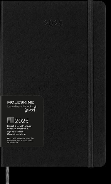 Moleskine 12 Month 2025 Smart Weekly Planner, Hard Cover, Large (5' x 8.25') Black - Compatible with Moleskine Pen+ (Sol