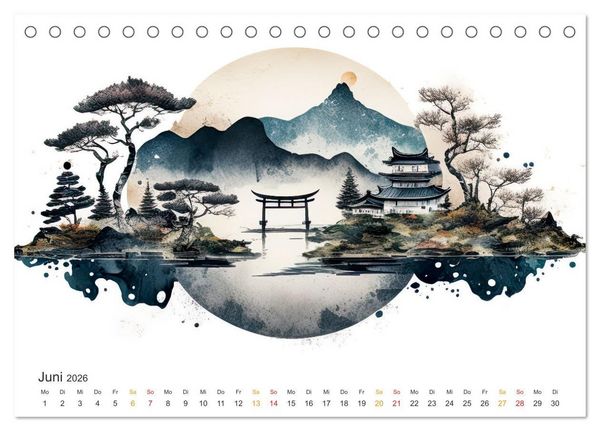 Produktbild: Japan - Aquarell Kunst und Tradition (Tischkalender 2026 DIN A5 quer), CALVENDO Monatskalender