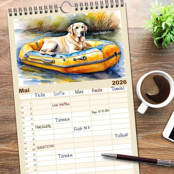 Produktbild: Familienplaner 2026 - Hundetr&auml;ume mit 5 Spalten (Wandkalender, 21 x 45 cm) CALVENDO
