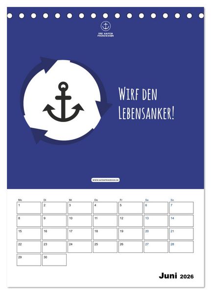 Produktbild: hafenprinzessin: Ankertr&auml;ume & Meer - Der moderne Zitate-Wandkalender f&uuml;r maritime Lebensmomente! (Tischkalender 2026 DIN A5 hoch), CALVENDO Monatskalender