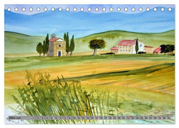 Produktbild: Toskana Aquarelle (Tischkalender 2026 DIN A5 quer), CALVENDO Monatskalender