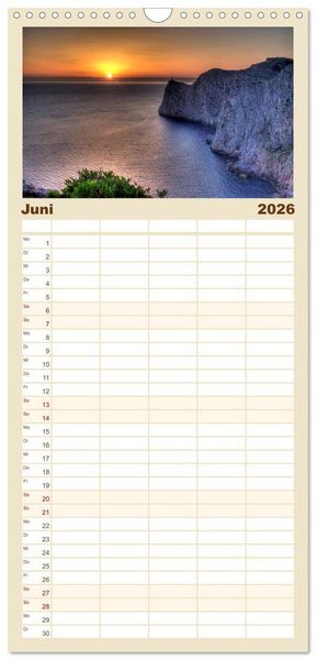 Produktbild: Familienplaner 2026 - Mallorca - Mallorquinische Tr&auml;ume mit 5 Spalten (Wandkalender, 21 x 45 cm) CALVENDO