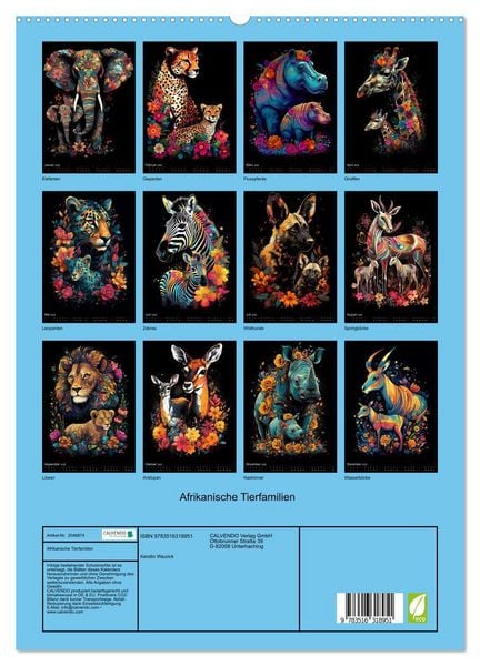 Produktbild: Afrikanische Tierfamilien (hochwertiger Premium Wandkalender 2026 DIN A2 hoch), Kunstdruck in Hochglanz