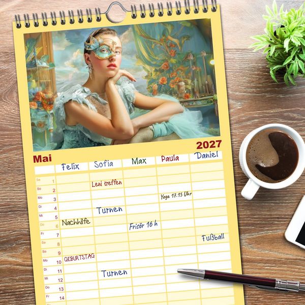 Produktbild: Familienplaner 2027 - Dandy und Retro Vintage - Portraits mit Humor mit 5 Spalten (Wandkalender, 21 x 45 cm) CALVENDO