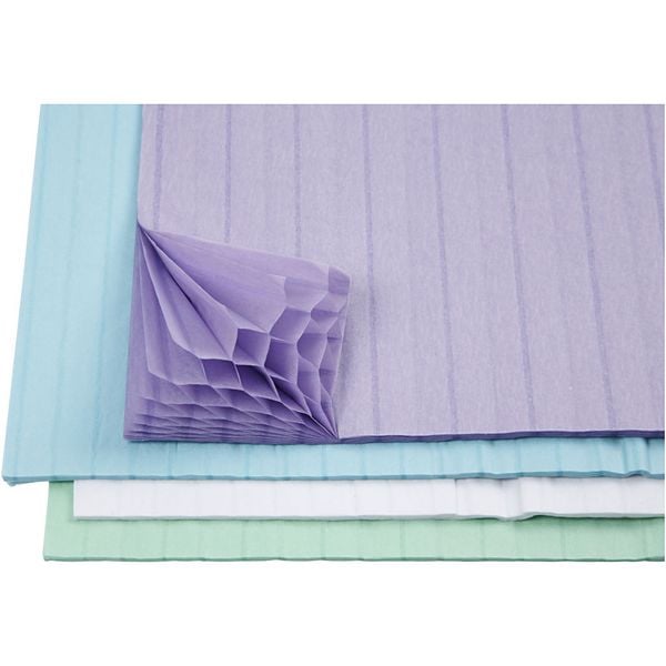 Produktbild: Creativ Company Wabenpapier - Sortiment, Blatt 28x17,8 cm, Hellblau, Gr&uuml;n, Flieder, Wei&szlig;, 4x2 Blatt