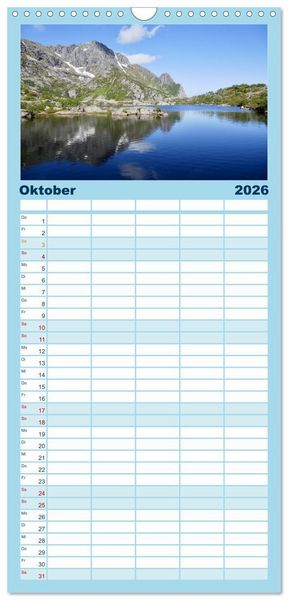 Produktbild: Familienplaner 2026 - Norwegen - Unterwegs auf den Lofoten mit 5 Spalten (Wandkalender, 21 x 45 cm) CALVENDO