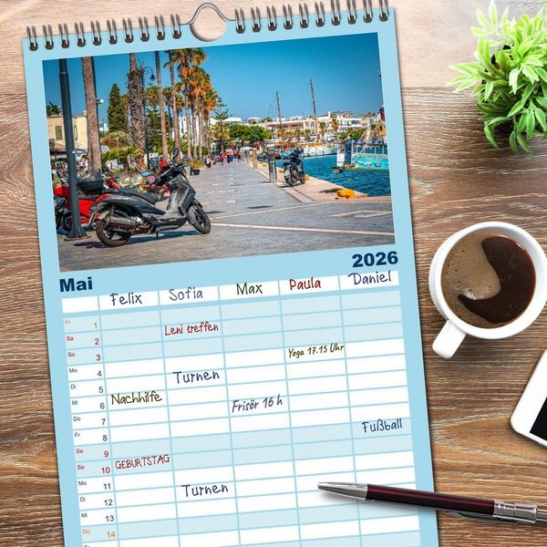 Produktbild: Familienplaner 2026 - Insel Kos in Griechenland mit 5 Spalten (Wandkalender, 21 x 45 cm) CALVENDO