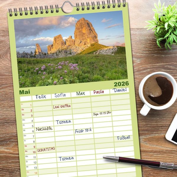 Produktbild: Familienplaner 2026 - Faszination Dolomiten mit 5 Spalten (Wandkalender, 21 x 45 cm) CALVENDO