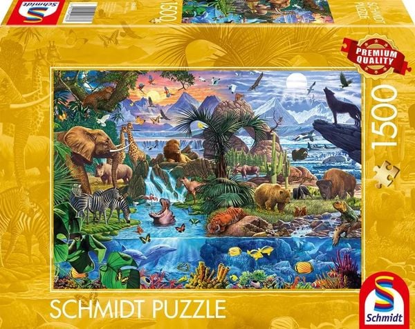 Schmidt 58866 - Panorama der Tierwelt, Flussidyll in den Bergen, Puzzle, 1500 Teile