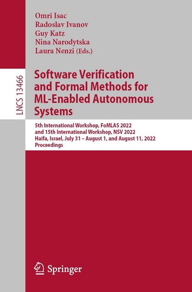 Produktbild: Software Verification and Formal Methods for ML-Enabled Autonomous Systems