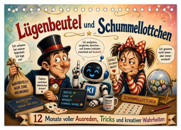 Produktbild: L&uuml;genbeutel und Schummellottchen - 12 Monate voller Ausreden, Tricks und kreativer Wahrheiten (Tischkalender 2027 DIN A5 quer), CALVENDO Monatskalender
