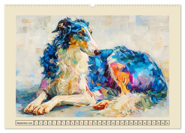 Produktbild: Barsoi im Farbenspiel. Elegante Windhunde in moderner &Ouml;loptik (Wandkalender 2026 DIN A2 quer), CALVENDO Monatskalender