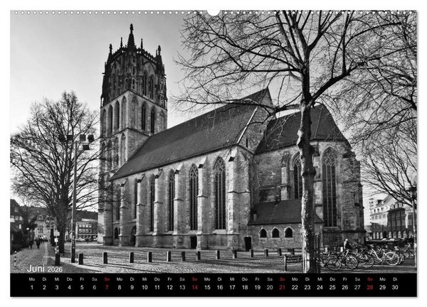 Produktbild: M&uuml;nster in schwarz-wei&szlig; gesehen (Wandkalender 2026 DIN A2 quer), CALVENDO Monatskalender