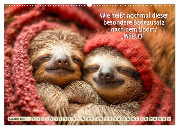 Produktbild: Faultier - Albtraum Sport (hochwertiger Premium Wandkalender 2026 DIN A2 quer), Kunstdruck in Hochglanz