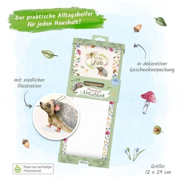 Produktbild: Tr&ouml;tsch Notizblock mit Stift und Magnet Waldidylle