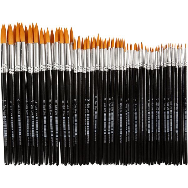 Produktbild: Creativ Company Gold Line Pinsel, Nr. 1+2+4+8+12+18+22, L 17-21 cm, B 1-7 mm, rund, 7x12 Stk