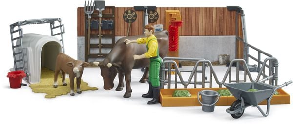 Produktbild: bruder Kuh- und K&auml;lberstall mit Landwirt Fertigmodell Landwirtschafts Modell