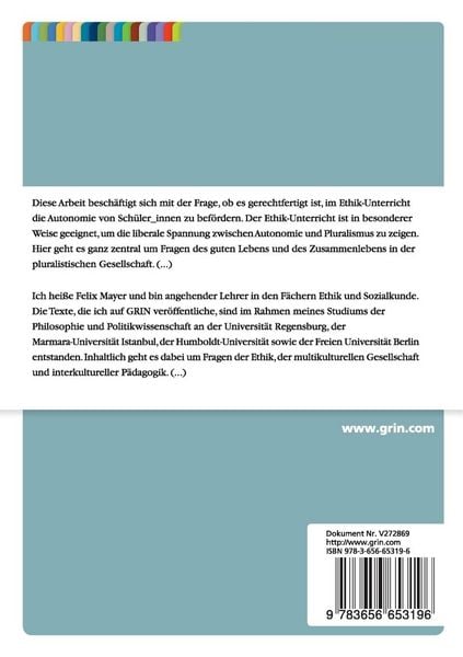 Produktbild: Der Beitrag des Ethikunterrichts zu einer autonomen Lebensf&uuml;hrung