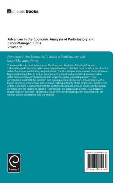 Produktbild: Advances in the Economic Analysis of Participatory and Labor-Managed Firms